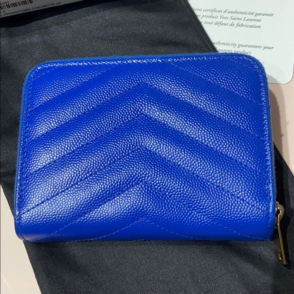 Yves Saint Laurent Royal Blue Wallet with Gold Emblem - Picture 7 of 11